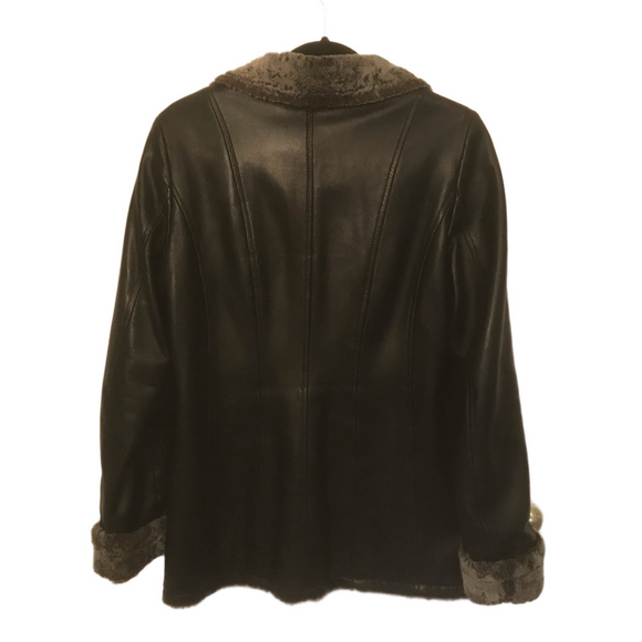 DANIER Vintage Black Leather Faux Fur Lined Y2K Jacket Coat XS - Picture 7 of 16
